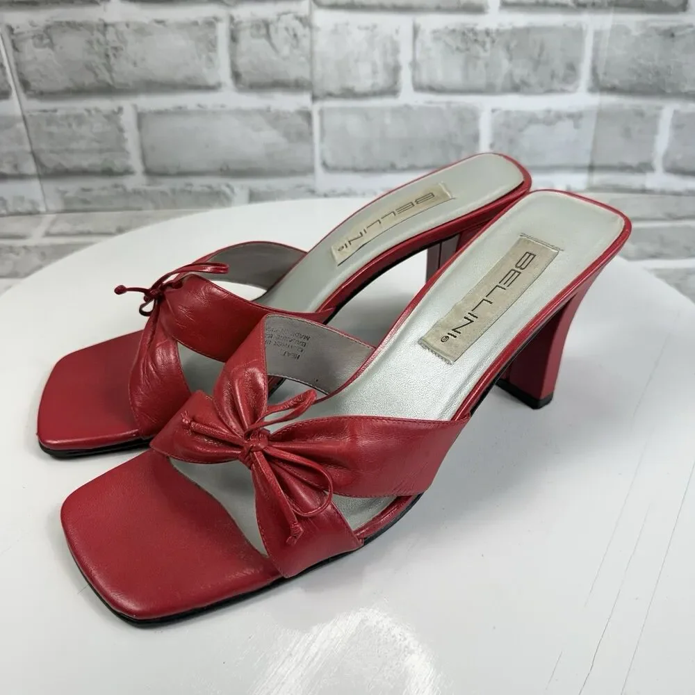 Bellini Heat Vintage Women’s Size 10 Red Leather Block Heel Bow Sexy Pump Sandal